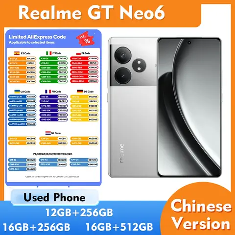 Realme GT Neo6 5G 12GB 16GB RAM 256GB 512GB ROM SmartPhone 2780x1264px 6.78inch 50MP+32MP Camera Used Phone