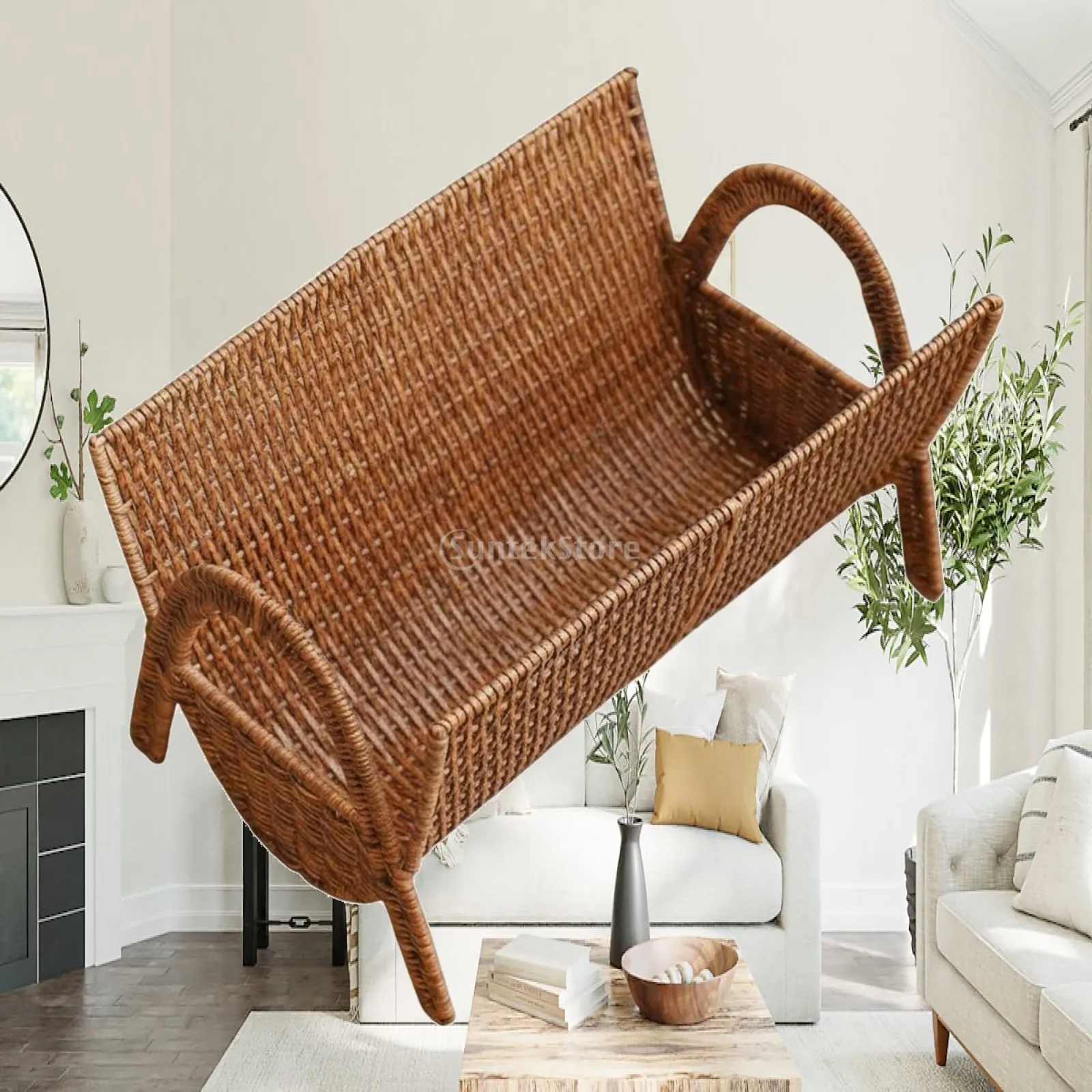 Spacious Floor Basket Organizer for Magazines and Files with Rounded Handles for Easy Carrying