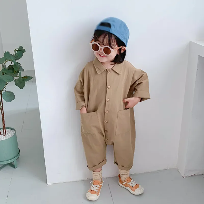 

Children Clothing Jumpsuit 2024 Autumn New Boys Girls Casual Letter Tooling Denim Baby Kids Clothes Japanes & Korean Style 1-7 Y