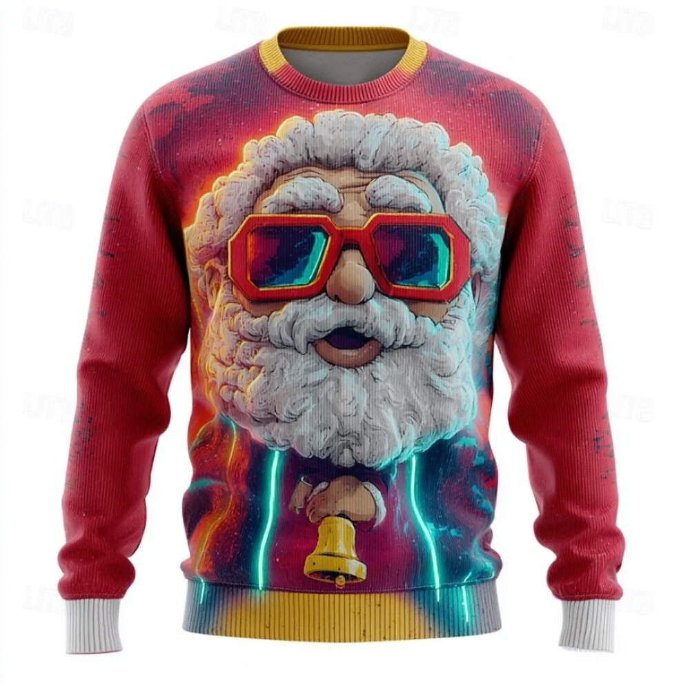 

Christmas Sweater Man Cute Funny Santa Claus Graphic Print Sweater Festive Dress up Long Sleeve Pullover Sweater Men Clothing
