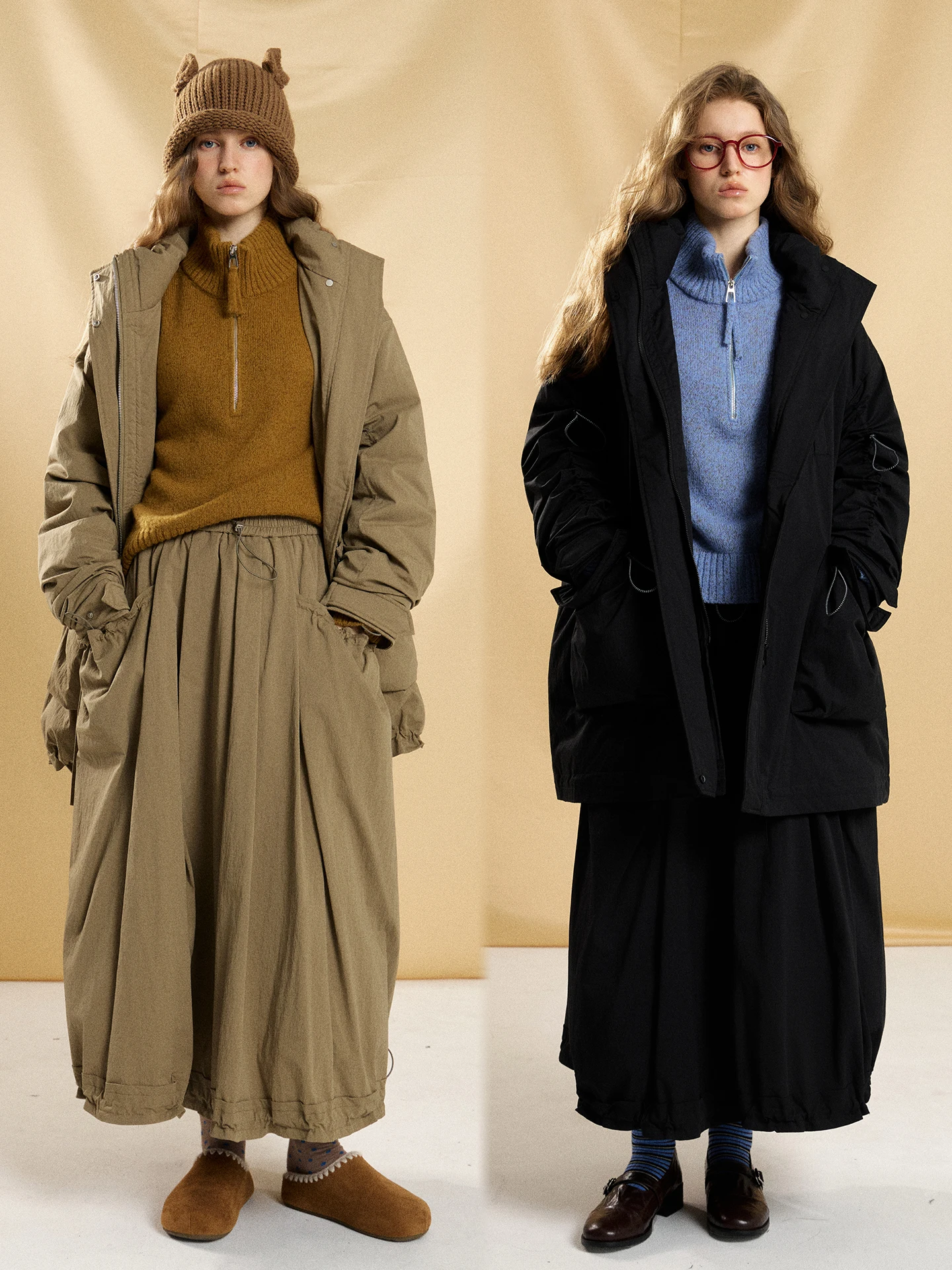 

Японский свободный пуховик средней длины из утолщенного хлопка, женская зимняя теплая верхняя одежда с юбкой, комплект из двух предметов