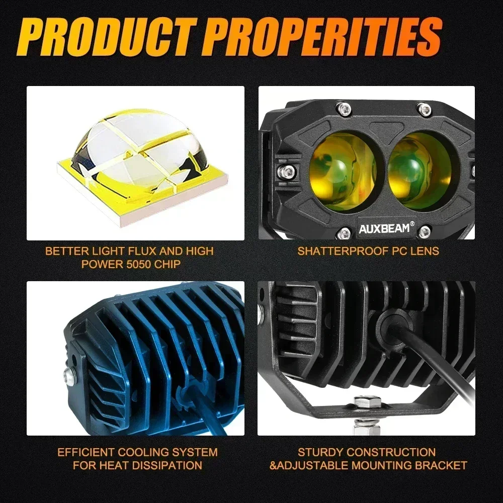AUXBEAM 4 inch 60W LED Work Light LED Pod Driving Lamp 3000K/6500K Spot Light IP67 for Offroad Truck SUV 4WD ATV R4 SERIES