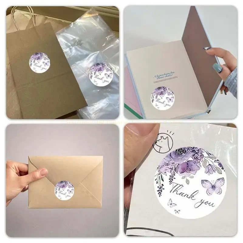 Thank You Labels Flower Print Sticker Round Sticker Decorative Sticker Labels Thank You Sticker for Gift Packaging