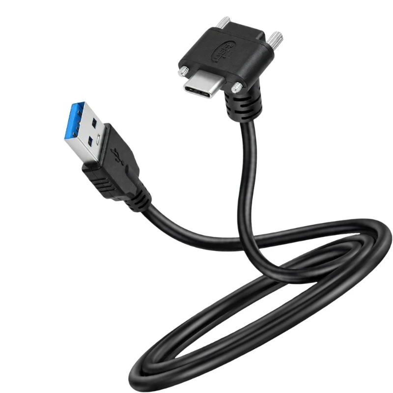 Y1AE Equipment Data Cable with USB-A, Angled USB Type C, Screw-Locking Housing and Reversible Insertion for Camera Transfer
