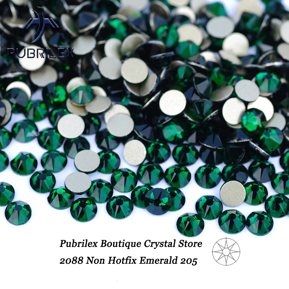 

Pubrilex 2088Nohf Ss10-Ss40 Emerald 8Big 8Small flatback Non Hotfix Cold Glass Crystal Decor Nail Rhinestones For Wedding Dress