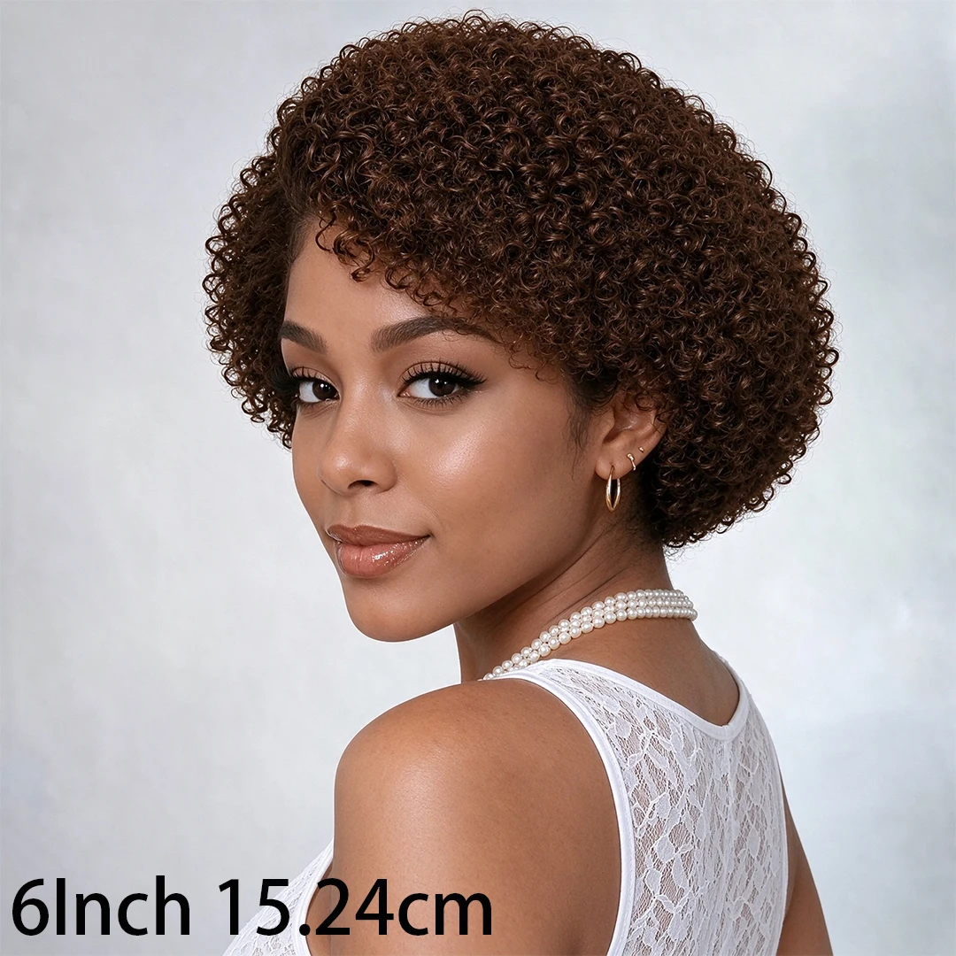 Curly Pixie Cut Lace Front Wig for Women - 13X4X1 T-Part, Remy Brazilian Real Human Hair Brown Wig, 180% Density Short Bob Style