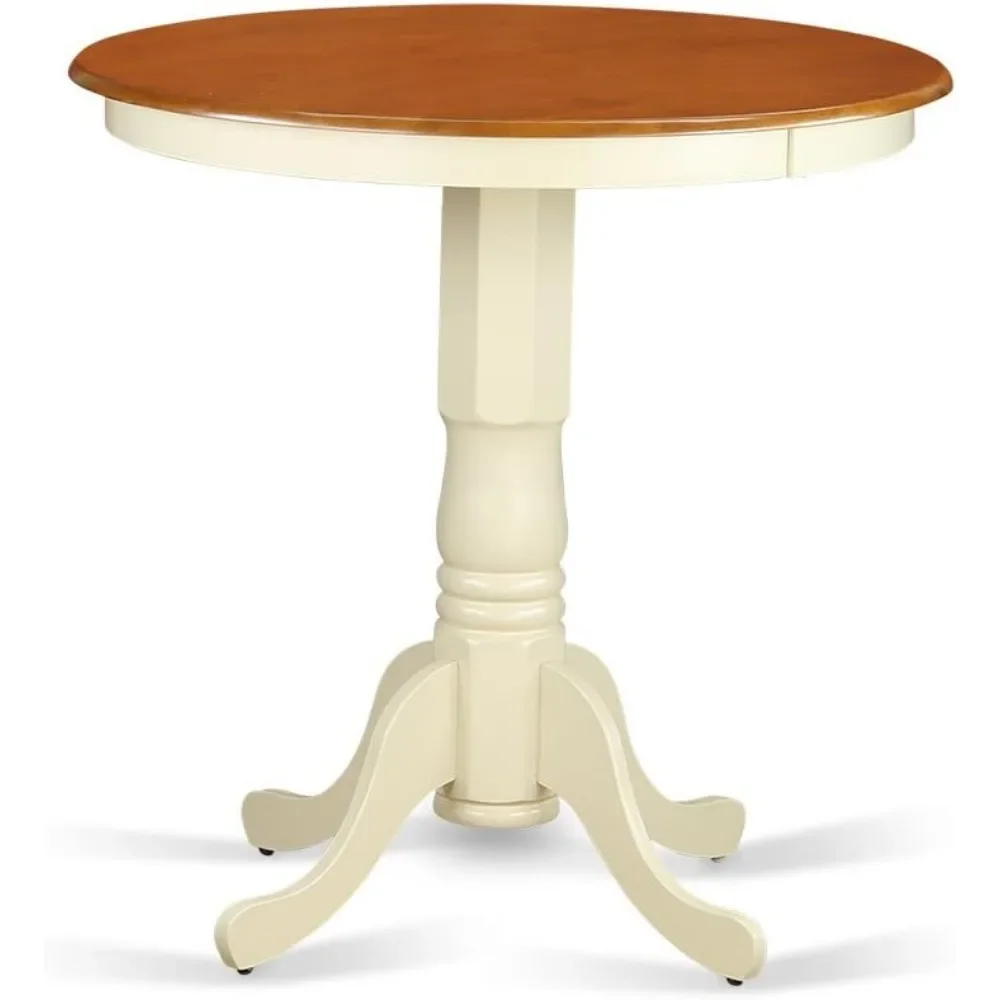 5 Piece Kitchen Counter Set Includes A Round Room Table With Pedestal And 4 Dining Chairs, 30x30 Inch||