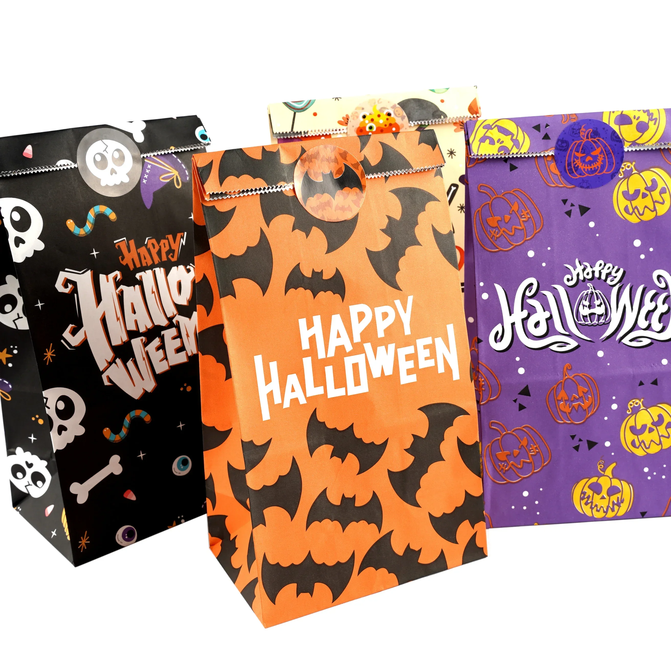 

Kraft Paper Happy Halloween Food Gift Bag Square Base Favor Candy Anti-grease Packaging Bags Halloween Party Decoration