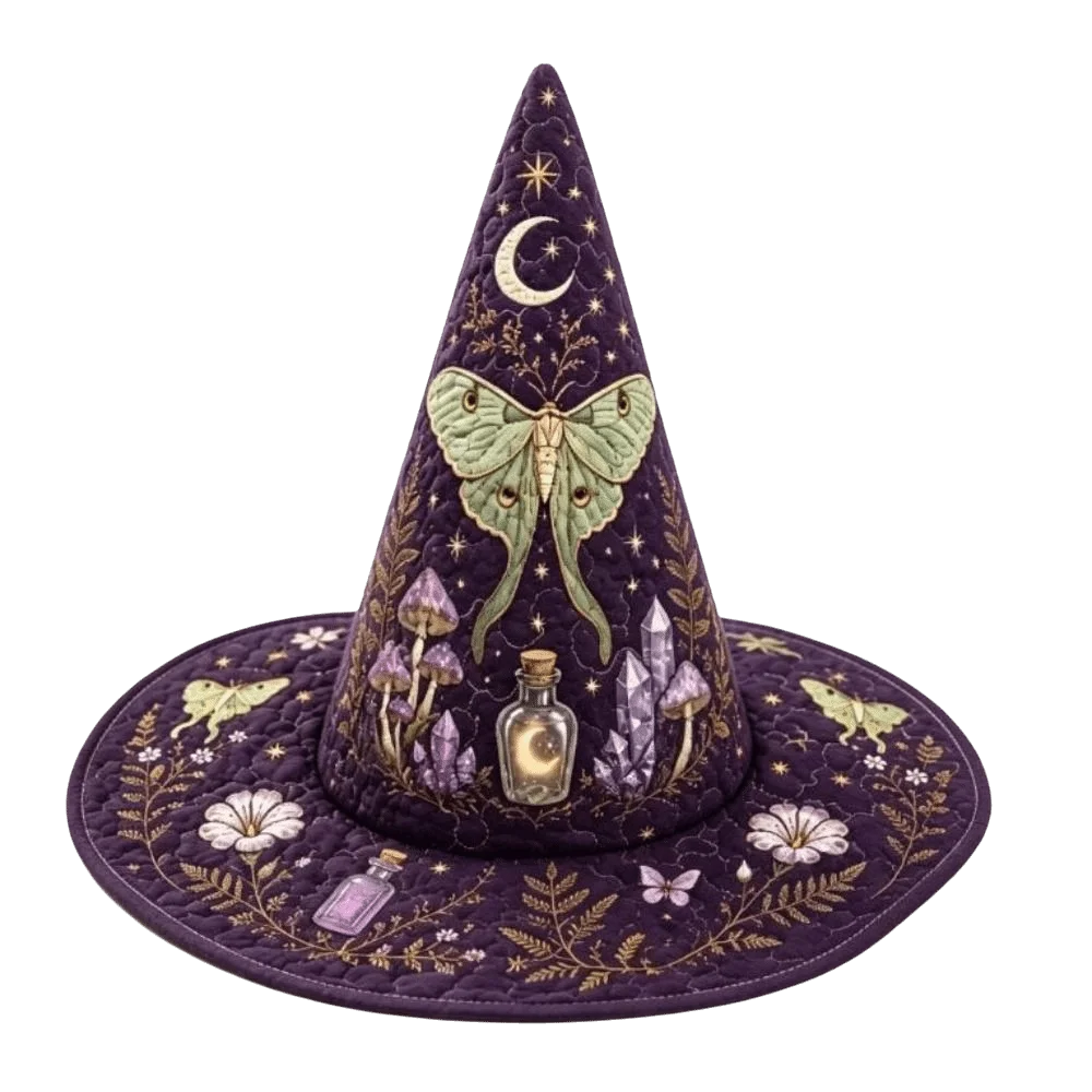 Wide Brim Halloween Witch Hat Cosplay Quilting Process Pointed Wizard Hat Vintage Reindeer Festival Hat Adults
