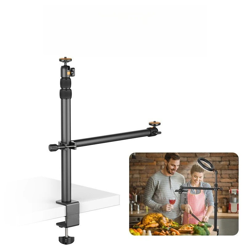 

LS02 desktop extension arm light stand adjustable height with mobile phone clip alloy desktop bracket