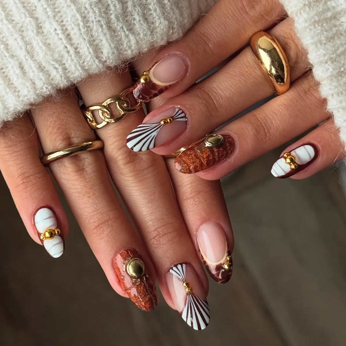 

Chic French Fake Nails Finished Oval Nails Set INS Style Brown Crocodile print False Nail Art Datachable Press on Nails Tips