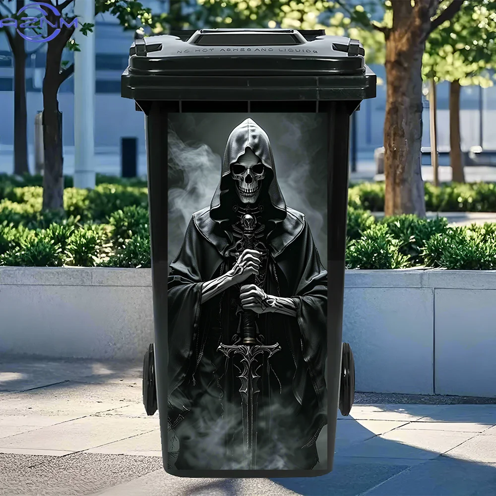 1pc Dark Grim Reaper with Sword Trash Can Sticker – Waterproof, Easy-Remove, Fantasy Horror Design, Mysterious Vibe, for Bin D