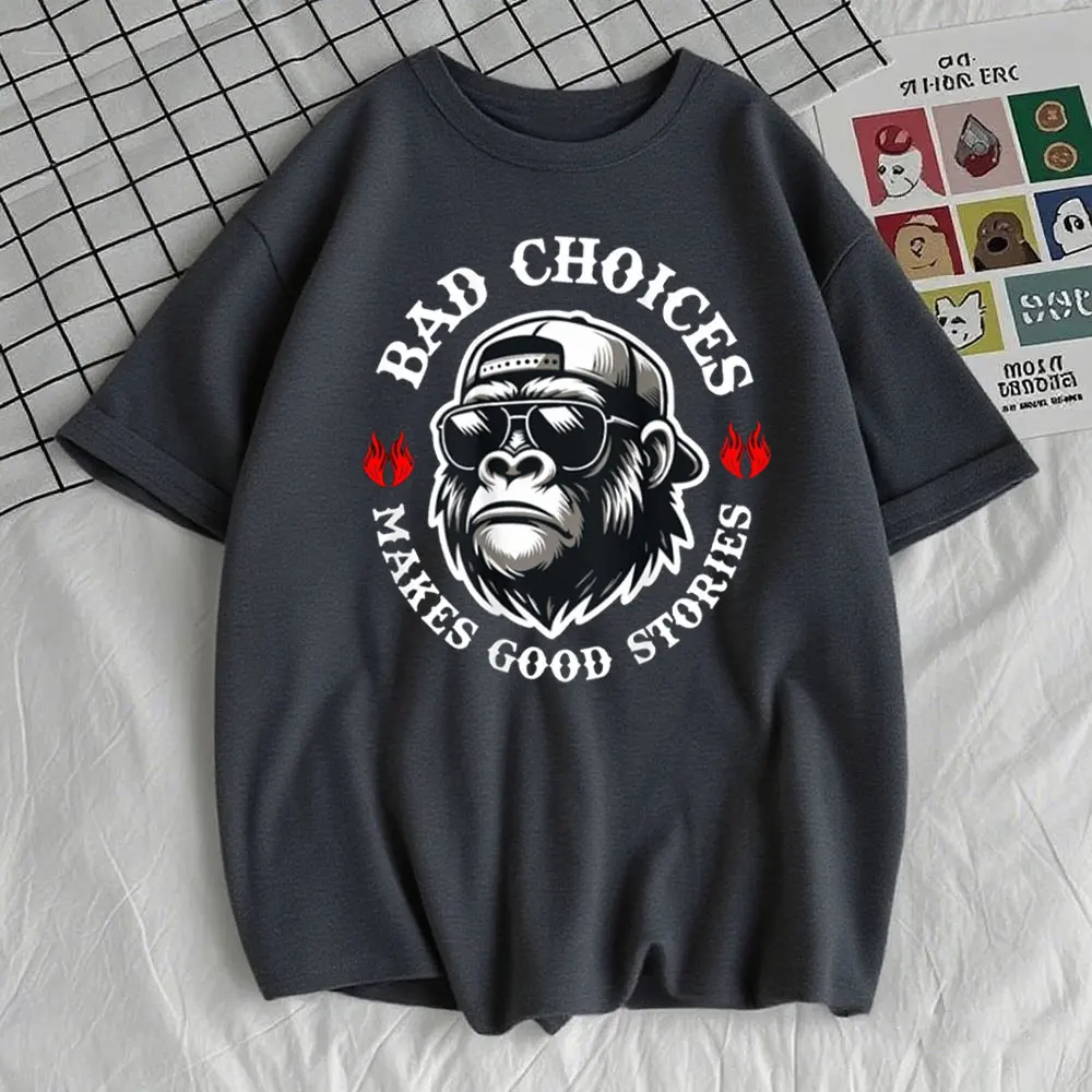 مضحك القرد الخيارات السيئة جعل قصص جيدة س الرقبة تي شيرت مضحك طباعة جولة الرقبة التي شيرت لطيف الجرافيك تيز الرجال الملابس #3