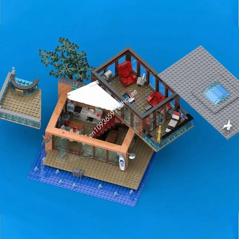 1057 elementów MOC Nowoczesny Dom na Plaży Modułowe Budynki Klocki Konstrukcyjne Świąteczny Prezent DIY Idealny dla Kreatywnych Dorosłych
