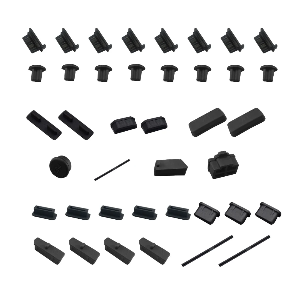 

40pcs Computer Motherboard Dust Plug Set USB Port Cover Protector Black Silicone Easy Clean Reusable Hardware Cable Connector