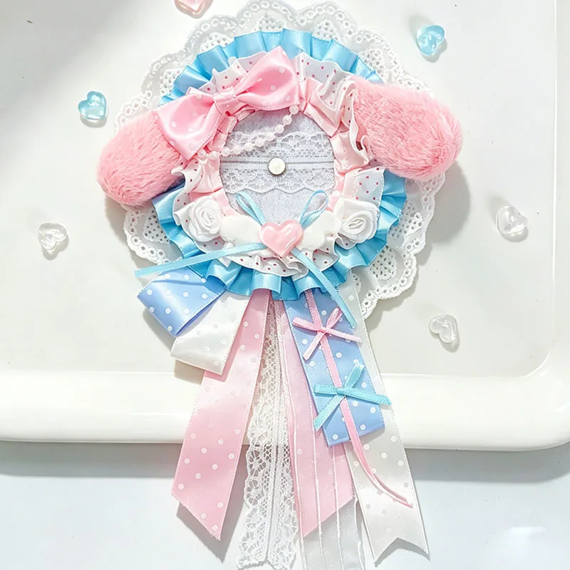 Lolita Ita Bag Badge Holder, Cute Cat Ears Long Streamers Bownot, Handmade Card Holder.  Waifu Birthday Present Accessories