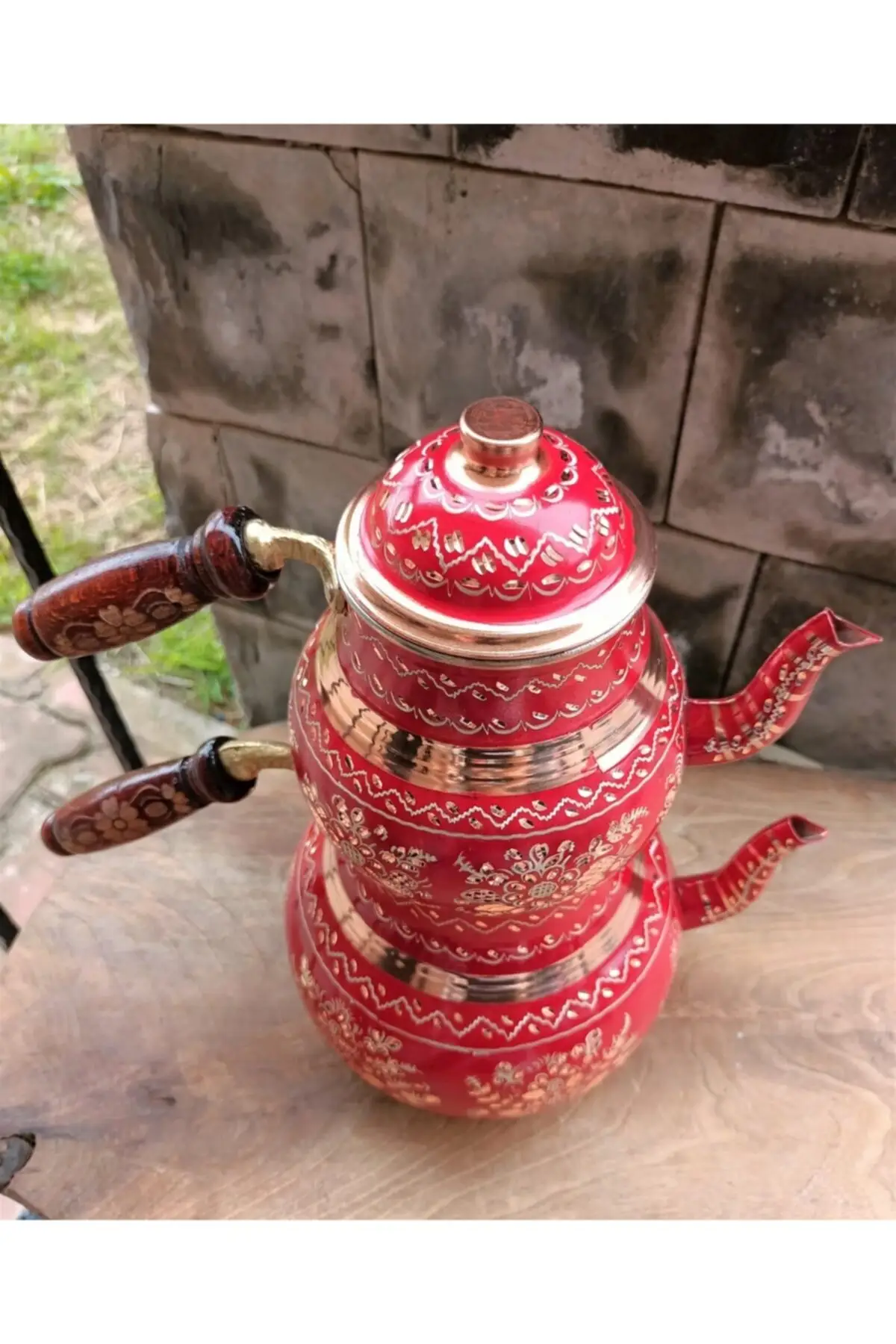 

DOLBOVI copper teapot red ceramic paint coating rose flower Cooper Tea Pots Handmade