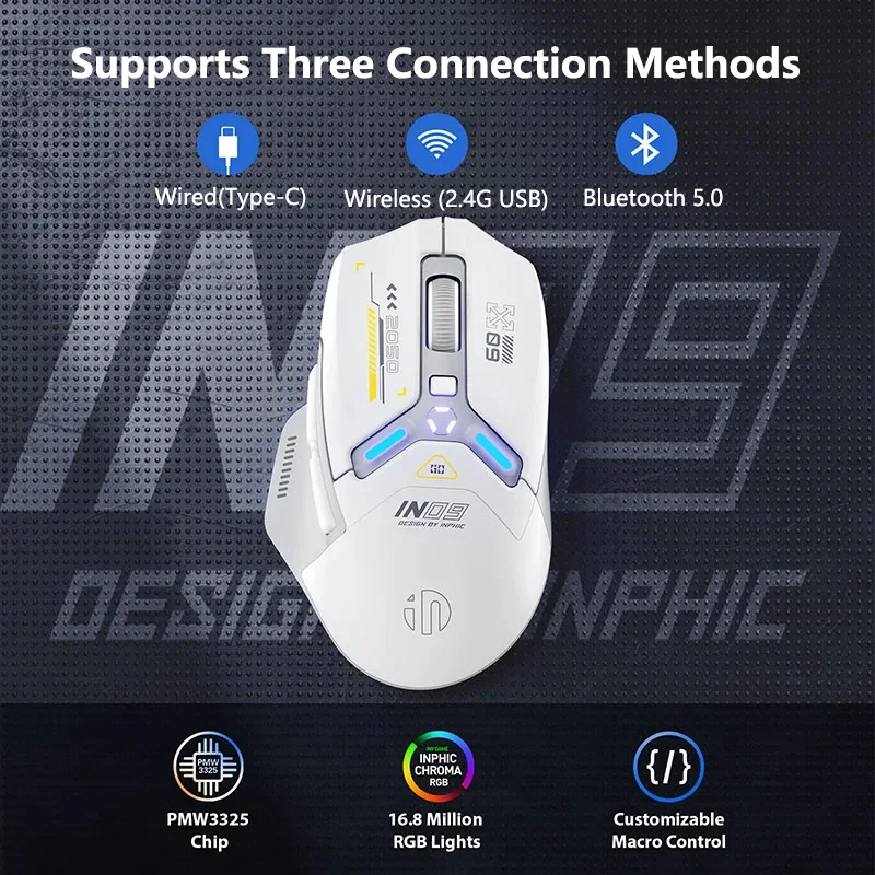 Inphic IN9 Wireless Gaming Mouse Rechargeable Ergonomics Bluetooth Mouse RGB Lighting Effect Desktop Computer Laptop Universal