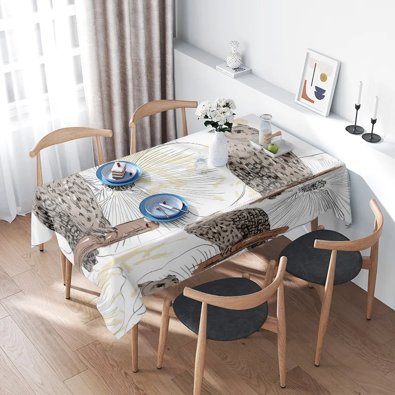 

Vintage-inspired Dining TableclothNatural Print Home Decoration for Kitchen or Coffee Table White/Gold Floral Design, 160x230cm