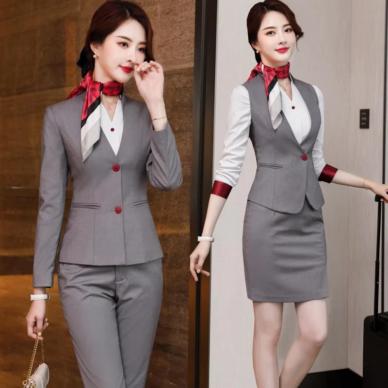 Business Suit Female Stewardess Uniform Beautician Work Wear Hotel Front Desk Sales Department Real Estate Work Clothes Workwear