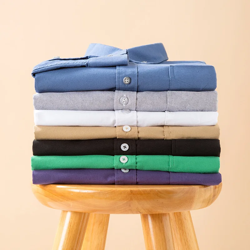 

Spring Autumn Cotton Solid Color Men's Long Sleeve Shirt Breathable Oxford Spinning Anti-Wrinkle Breathable Shirt Men