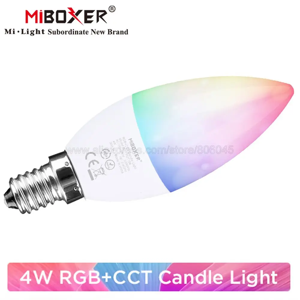 MiBoxer Dimmable 4W E14 RGB+CCT (2700-6500K) Smart WiFi LED Candel Light FUT108 2.4G RF Wireless Remote Control WiFi Control