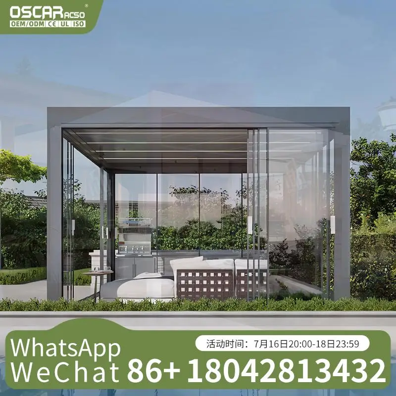 Bricolaje al aire libre aleación de aluminio con persianas eléctricas para jardín restaurante 4X4 3X4 5X3 pérgola