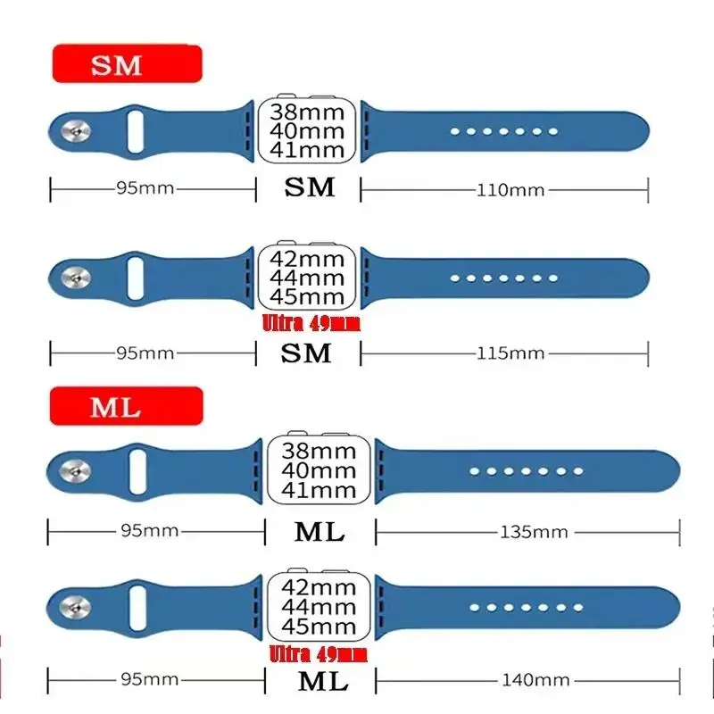 Correa de silicona para Apple Watch band 45mm 44mm 41mm 42mm 40mm 49mm 38mm pulsera iWatch serie 9 8 5 4 3 8 6 SE 7 Ultra 2