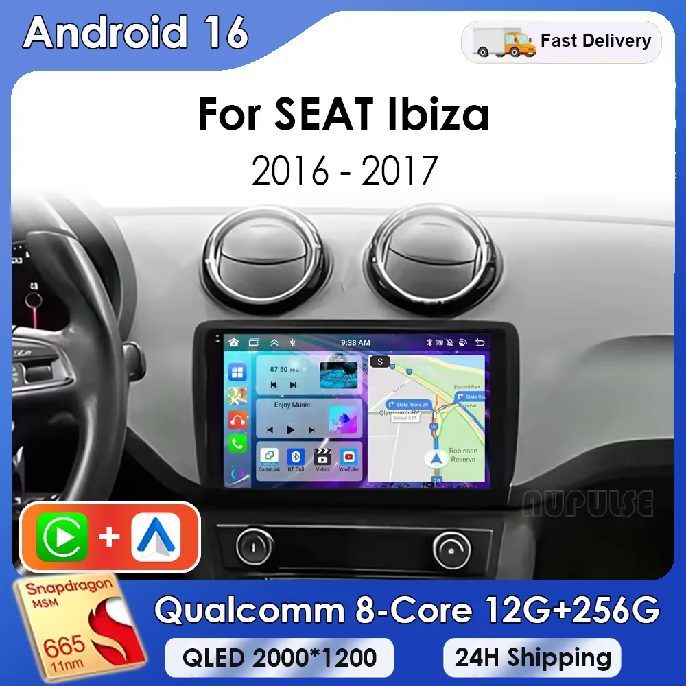 Radio Multimedia para Auto con Android 16 para SEAT Ibiza 2016-2017, Reproductor de Video, GPS, Estéreo, CarPlay, Navegación 4G, Bluetooth, QLED, DPS, Unidad Principal