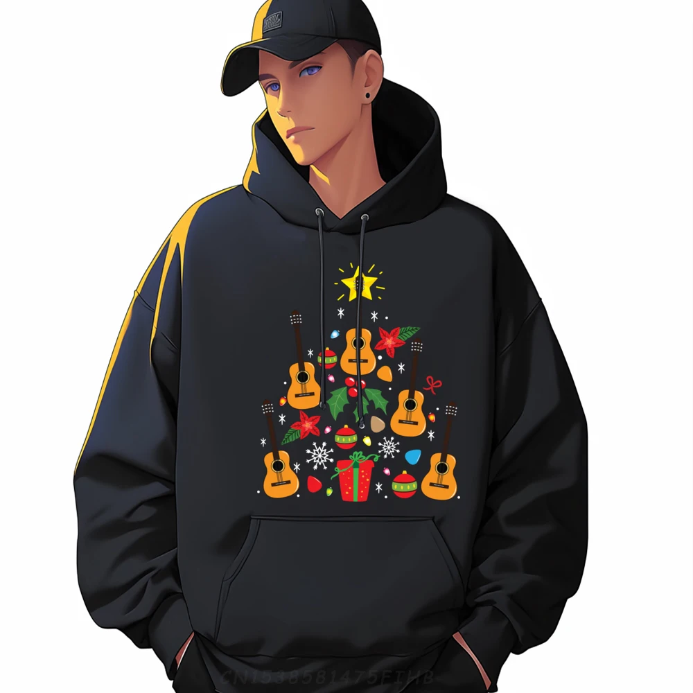 Guitar Christmas Ornament Tree Acoustic Funny Men Camisas Basicas Hombre Fall Graphic Pullover Hoodies Tops Hoodie Leisure