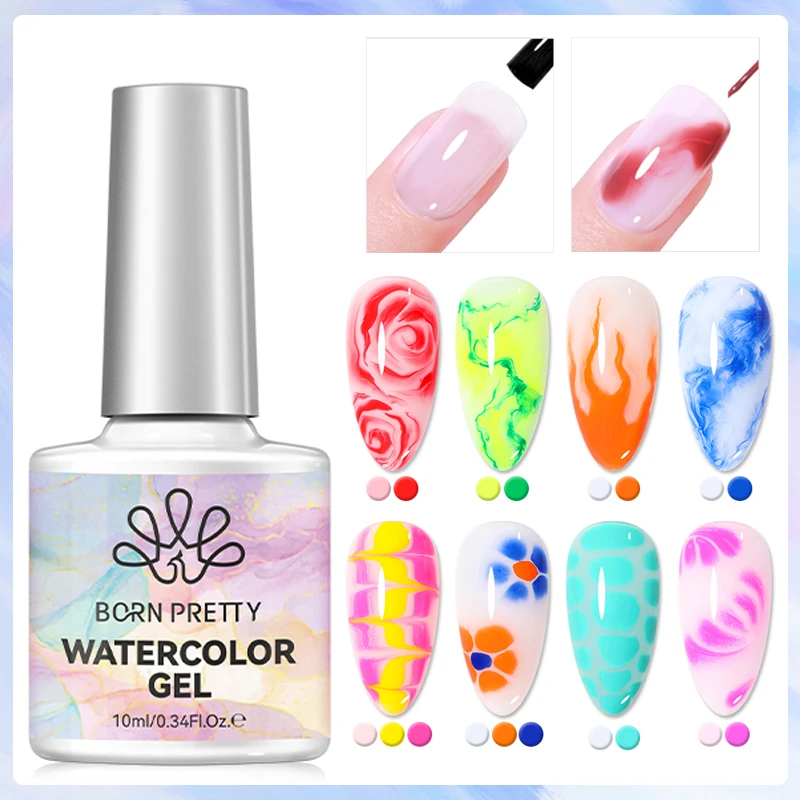 BORN PRETTY 10ml Gel de Aquarela Efeito Bolha Onda do Oceano Branco, Esmalte em Gel Transparente Gradiente Semipermanente, Gel de Unha Mármore UV/LED