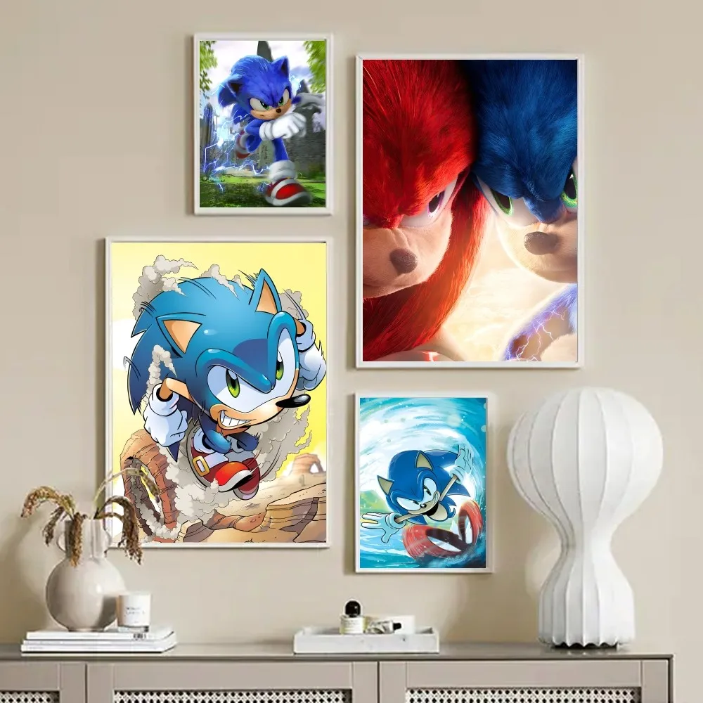 Póster de Anime supersónico s-sonic The Hedgehog, pegatinas para sala de estar, dormitorio, entrada, cafetería, arte de pared, decoración de pintura