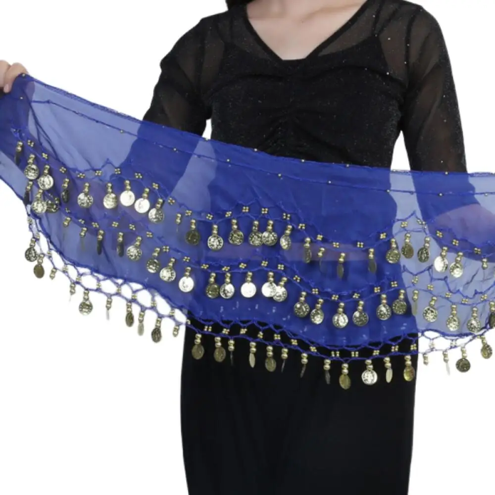 1 قطعة فستان رقص الهندي الخصر حزام على شكل سلسلة للنساء الرقص الشرقي الشيفون عملة ذهبية وشاح الورك ممارسة الأداء اكسسوارات 2026