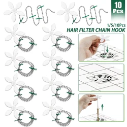 1/5/10Pcs Flower Shape Shower Drain Sink Remover Hair Filter Chain Hook Catcher Strainer Hair Snare for Bathroom Kitchen Bathtub