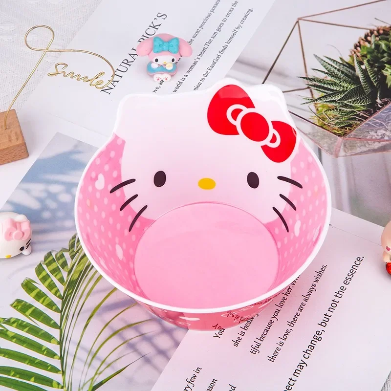 Doce minha melodia Anime Food Bowl, Bonito Hello Kitty Tigela de sopa criativa, Talheres Brinquedos, Kawaii Sanrio Ins Baby Presentes