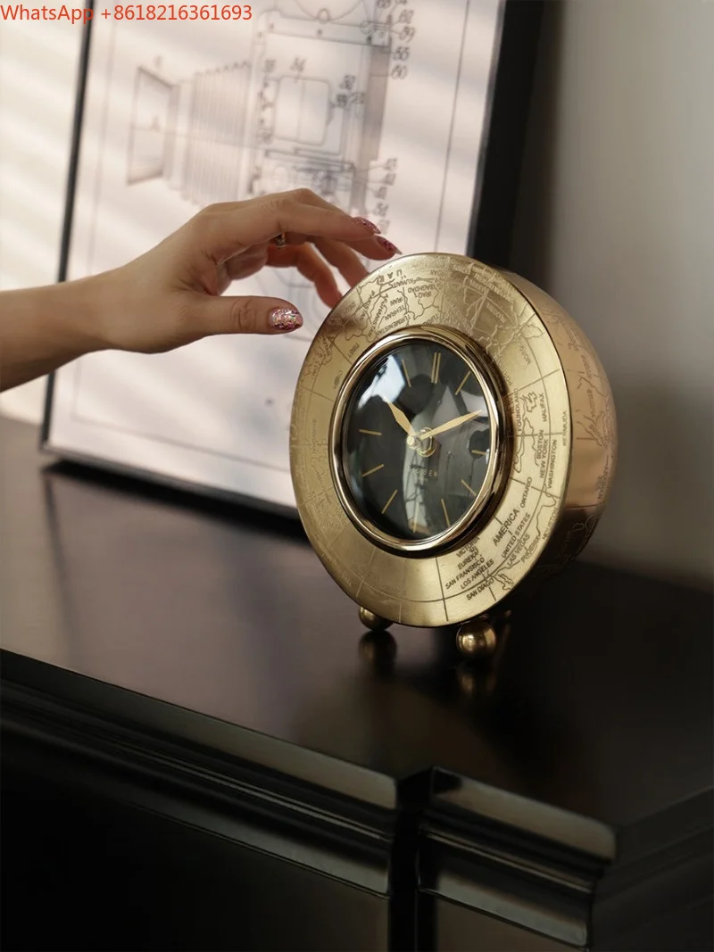 Limited Offer Imported Retro Light Luxury Desktop Clock Map Clock Decoration Clock Porch Ornament