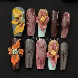 Pure Handmade Three-dimensional Wear Manicure Dopamine Advanced Detachable Carving European and American Style Autumn and Winter