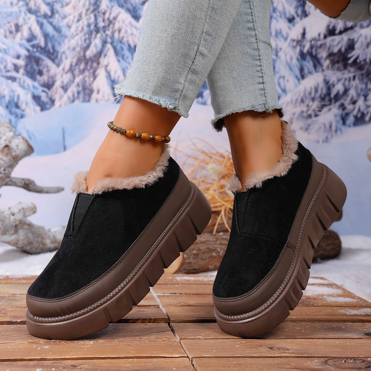 2025 Winter New Thickened Anti-slip and Durable Women's Cotton Shoes with Fleece Lining Warm and Comfortable Free Shipping