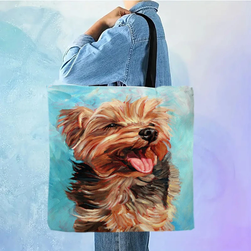 حقيبة كتف ذات سعة كبيرة بنمط حيوان، حقيبة يد مطبوعة على شكل كلب لطيف، حقيبة يد نسائية كاجوال، حقيبة تسوق لمدرسة العمل