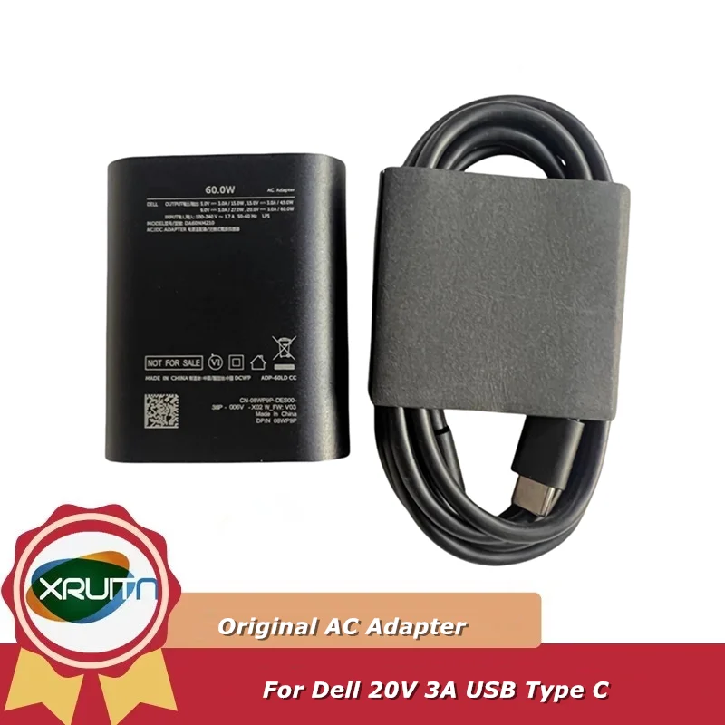 

Оригинальное ультратонкое зарядное устройство GaN мощностью 60 Вт, адаптер переменного тока для ноутбука 20 В, 3 А, шнур USB-C для DELL XPS 13 Plus 9320 DA60NM200 ​ LA60NM200 ​