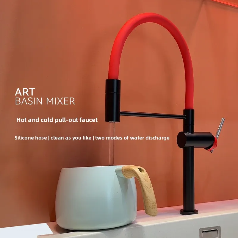 luxury black and red universal rotating pumping faucet, kitchen washing sink, balcony wash basin, hot and cold faucet