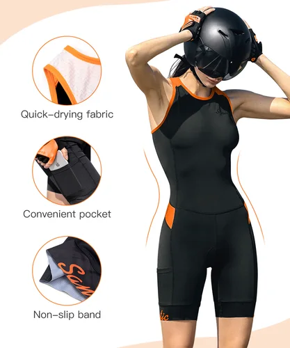 Imagen 2 del producto Santic-traje de ciclismo sin mangas para triatlón para mujer, traje Tri transpirable acolchado de secado rápido para correr, nadar y carreras K9LG083