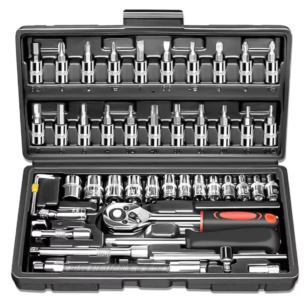 

Auto Maintenance Vehicle-mounted Socket Repair Set Tools Kit 46-piece Auto Repair Combination Ratchet Wrench Toolbox