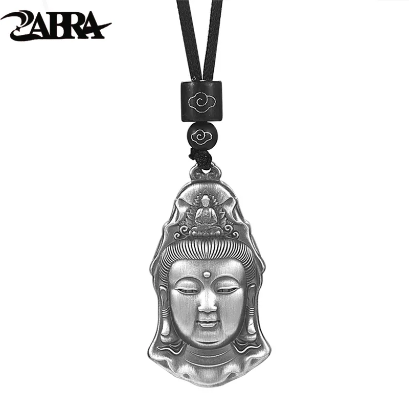 ZABRA S999 Sterling Silver Guanyin Head Pendant Men's Trendy Solid Necklace Pendant Tag Retro Jewelry