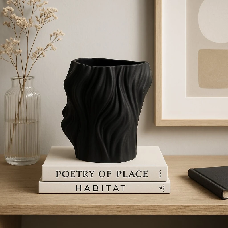 

Black White Ceramic Vase Wabi-Sabi Texture Matte Finish Living Room Flower Pot Water Plant Holder Minimalist Home Decor