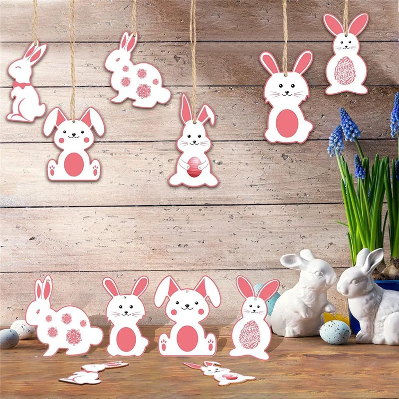 F-3C 72PCS Easter Wood Bunny Cutouts Set Unfinished Wooden  Cutouts Blank Bunny Shape Slices Hanging Ornament Craft Tags S