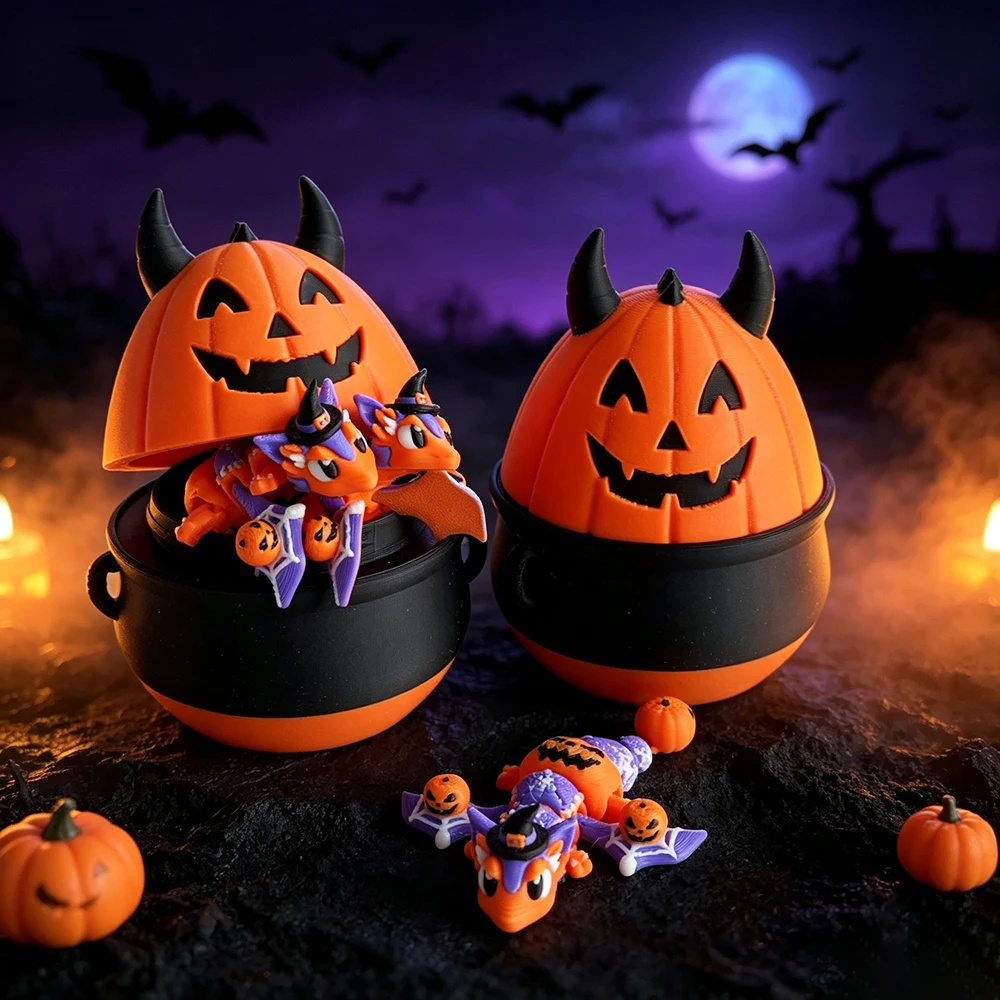 3d Printed Evil Pumpkin Dragon + Dragon Egg Model Set Plastic Desk Decor Sculpture Ornaments