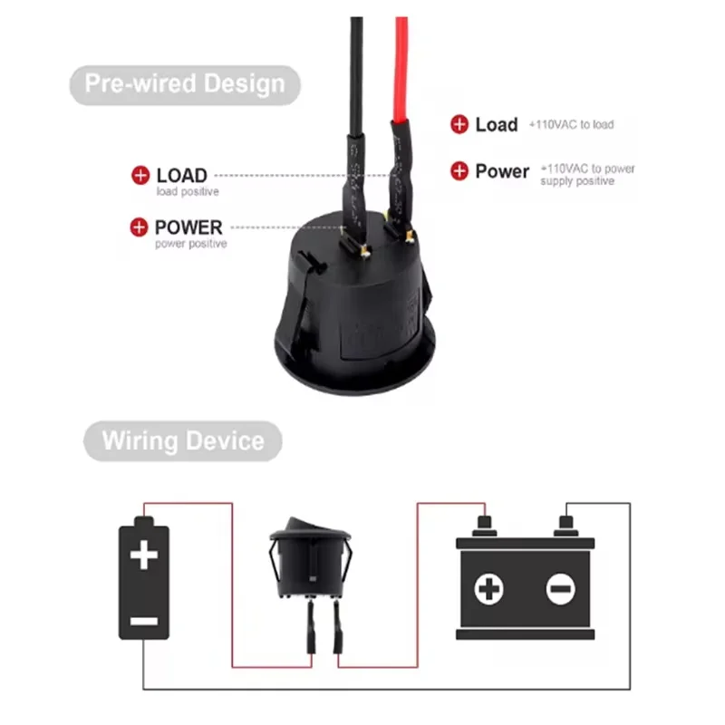 

5-10PCS ON Off Round Rocker Switches SPST 20mm Mini 12 Volt DC Mini Circle Toggle Switch 12V for Car Automotive RV Boat 2 Pin