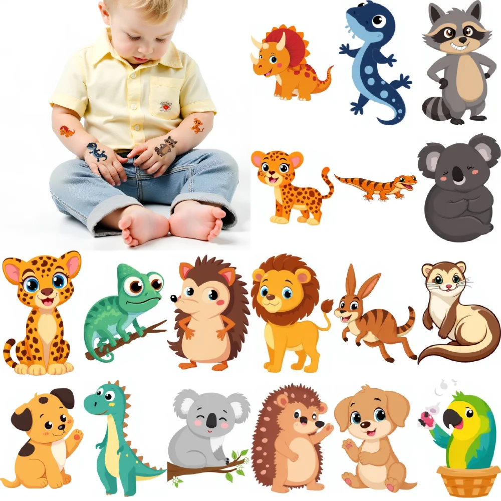 

54pcs Temporary Tattoo Cartoon Tiger Salamander Koala For Arms Girls Children