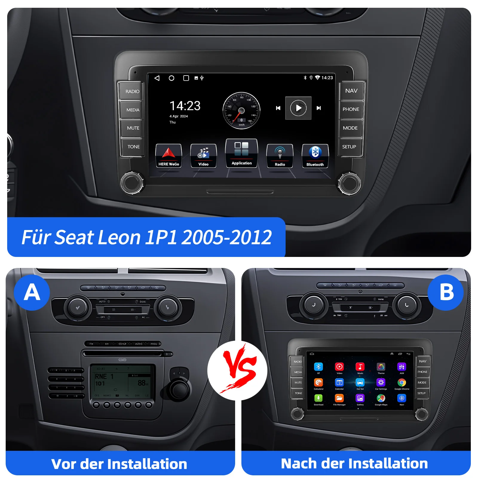 ESSGOO 7'' 32/64GB Android 15 Für Seat Leon 1P1 05-11 Touchscreen GPS Navi WIFI RDS Kabelloses Carplay Android Auto AI Sprachsteuerung Headunit – Detail 3